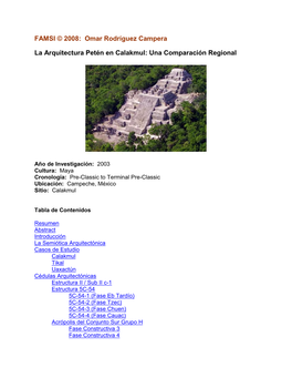 La Arquitectura Petén En Calakmul: Una Comparación Regional