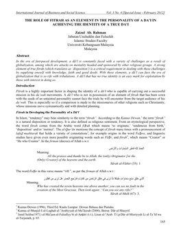 The Role of Fitrah As an Element in the Personality of a Da’I in Achieving the Identity of a True Da’I