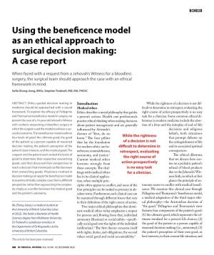 Using the Beneficence Model As an Ethical Approach to Surgical Decision Making: a Case Report