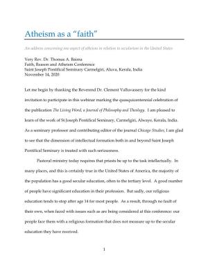Atheism As a “Faith”