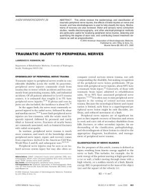 Traumatic Injury to Peripheral Nerves