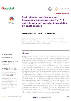 Assessment of 114 Patients with Port Catheter Implantation by Single Surgeon