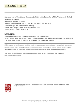 Autoregressive Conditional Heteroscedasticity with Estimates of the Variance of United Kingdom Inflation Author(S): Robert F