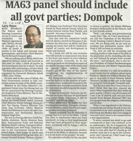 MA63 Panel Should . Include All Govt Parties: Dompok