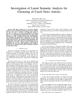 Investigation of Latent Semantic Analysis for Clustering of Czech News Articles