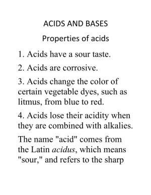 Acids, Bases, and Ph Calculations in Chemistry, Ph Is a Measure of the Acidity Or Basicity of an Aqueous Solution