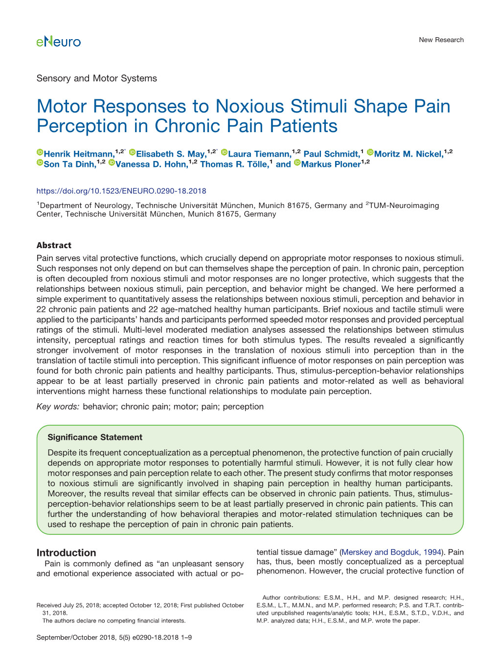 Motor Responses to Noxious Stimuli Shape Pain Perception in Chronic Pain Patients