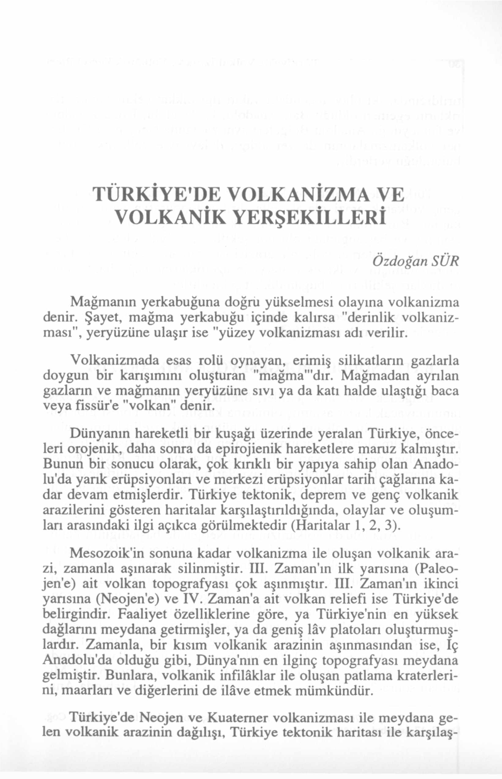 Türkiye'de Volkanizma Ve Volkanik Yerşekilleri