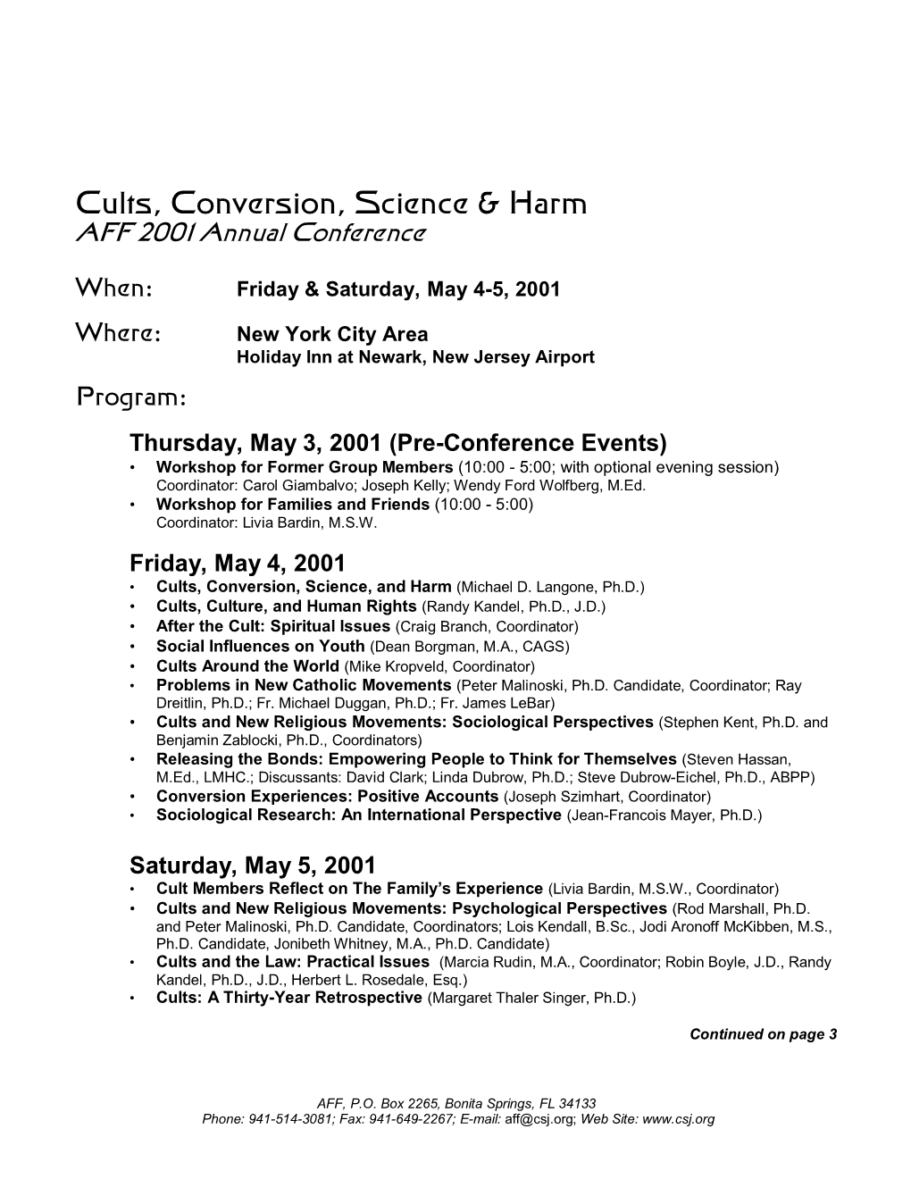 Thursday, May 3, 2001 (Pre-Conference Events)