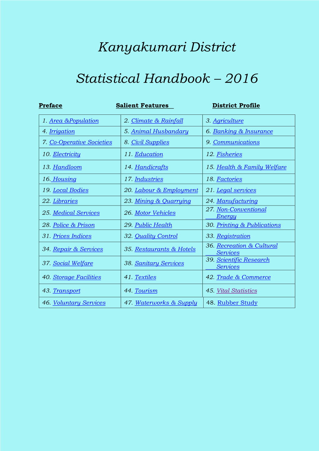 Kanyakumari District Statistical Handbook – 2016