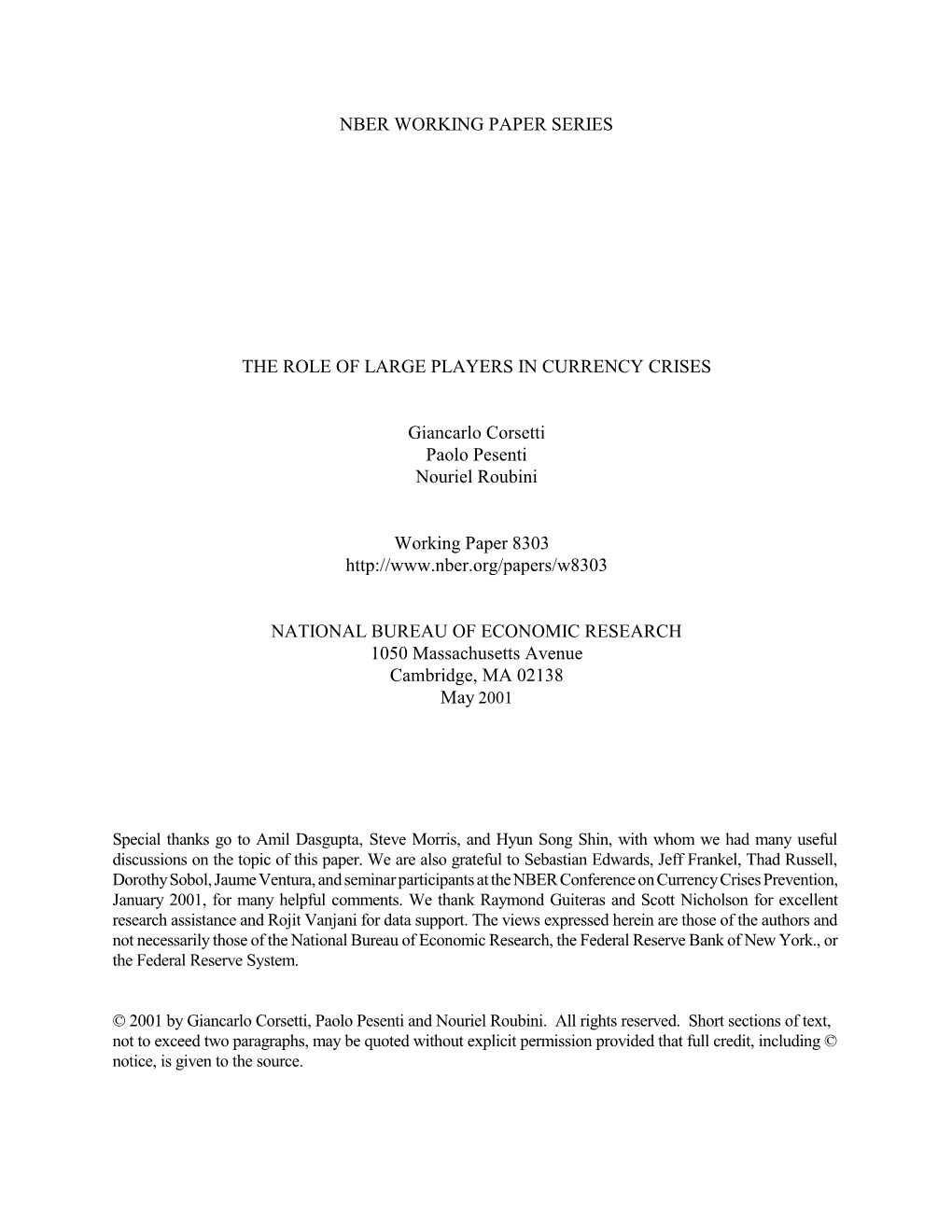 Nber Working Paper Series the Role of Large Players