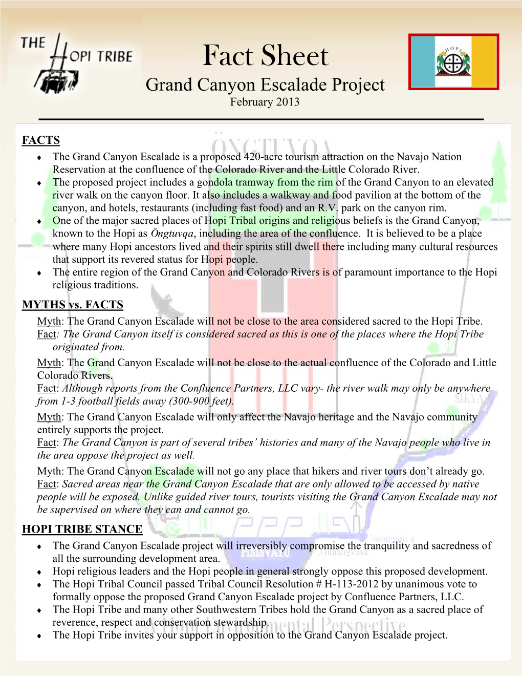 Hopi Tribe Grand Canyon Escalade Fact Sheet