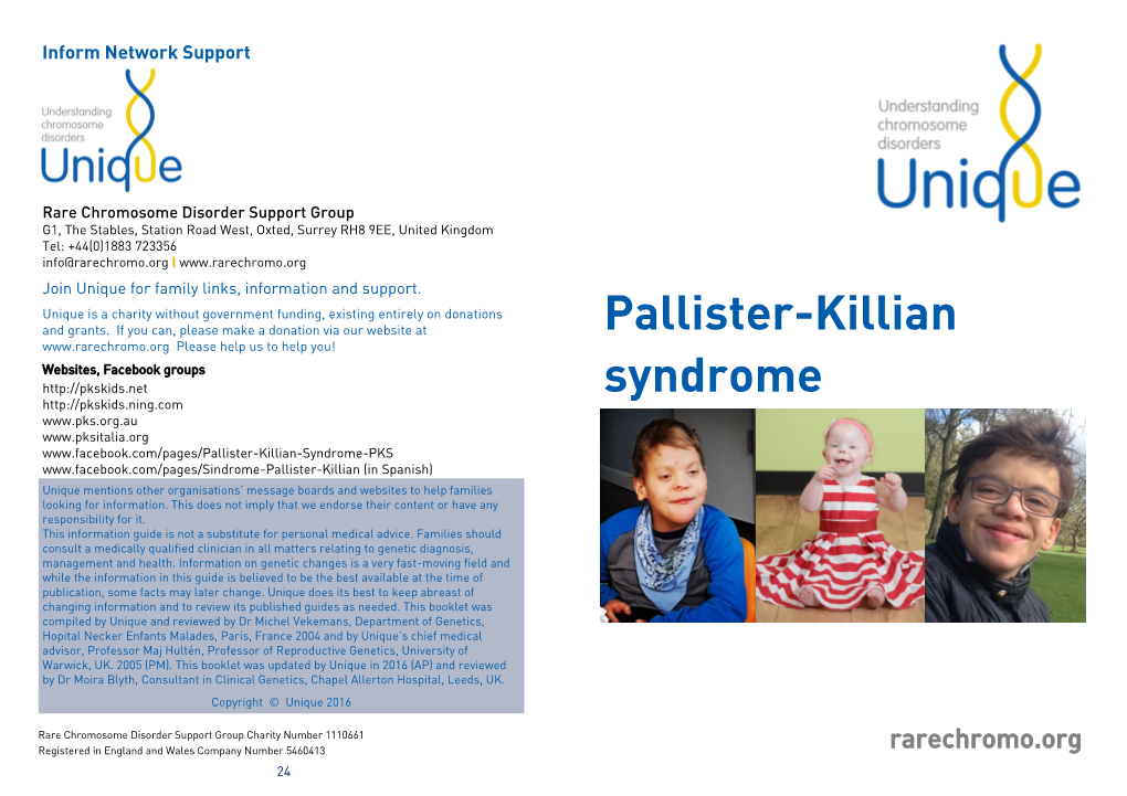 Pallister-Killian Syndrome Groups Worldwide Who Are Studying the Different Aspects of This Syndrome