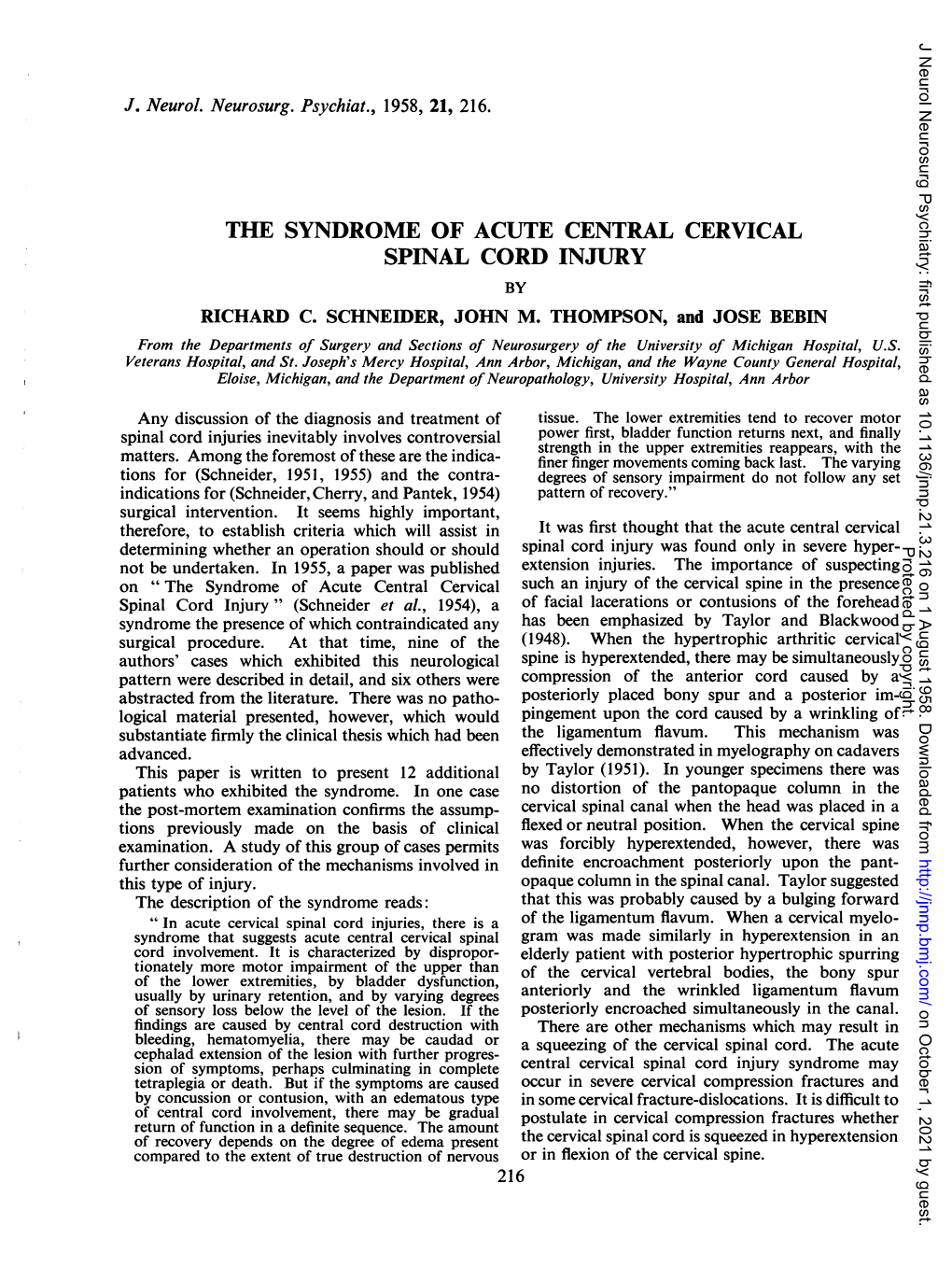 The Syndrome of Acute Central Cervical Spinal Cord Injury by Richard C