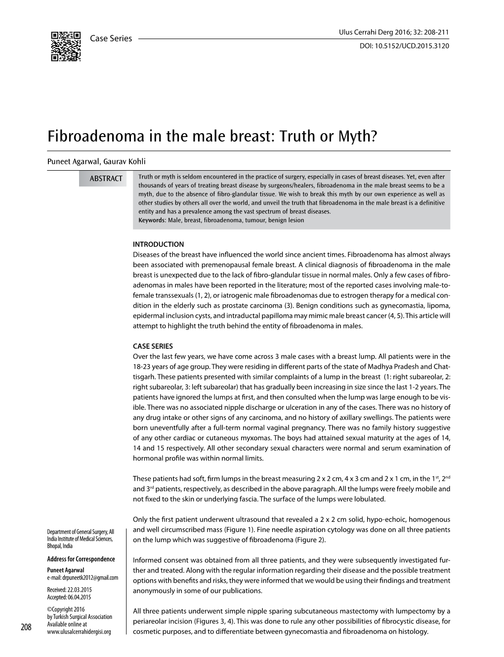 Fibroadenoma in the Male Breast: Truth Or Myth?