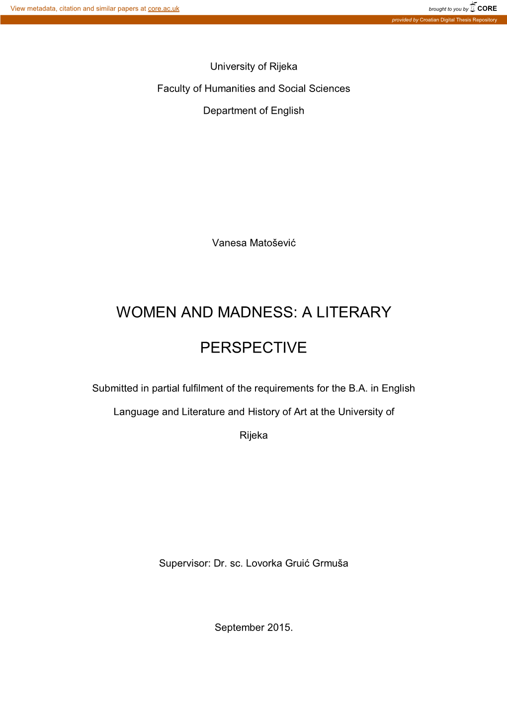 Women and Madness: a Literary