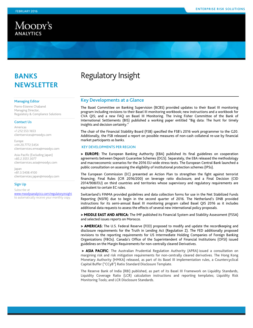 Regulatory Insights Banking February 2016
