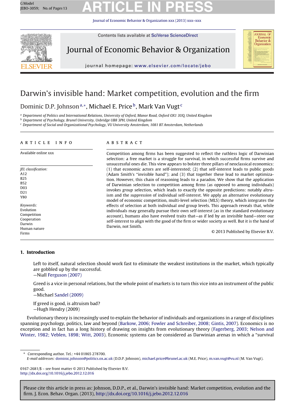 Darwin's Invisible Hand: Market Competition