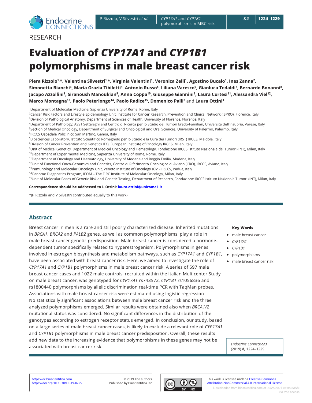 Evaluation of CYP17A1 and CYP1B1 Polymorphisms in Male Breast Cancer Risk
