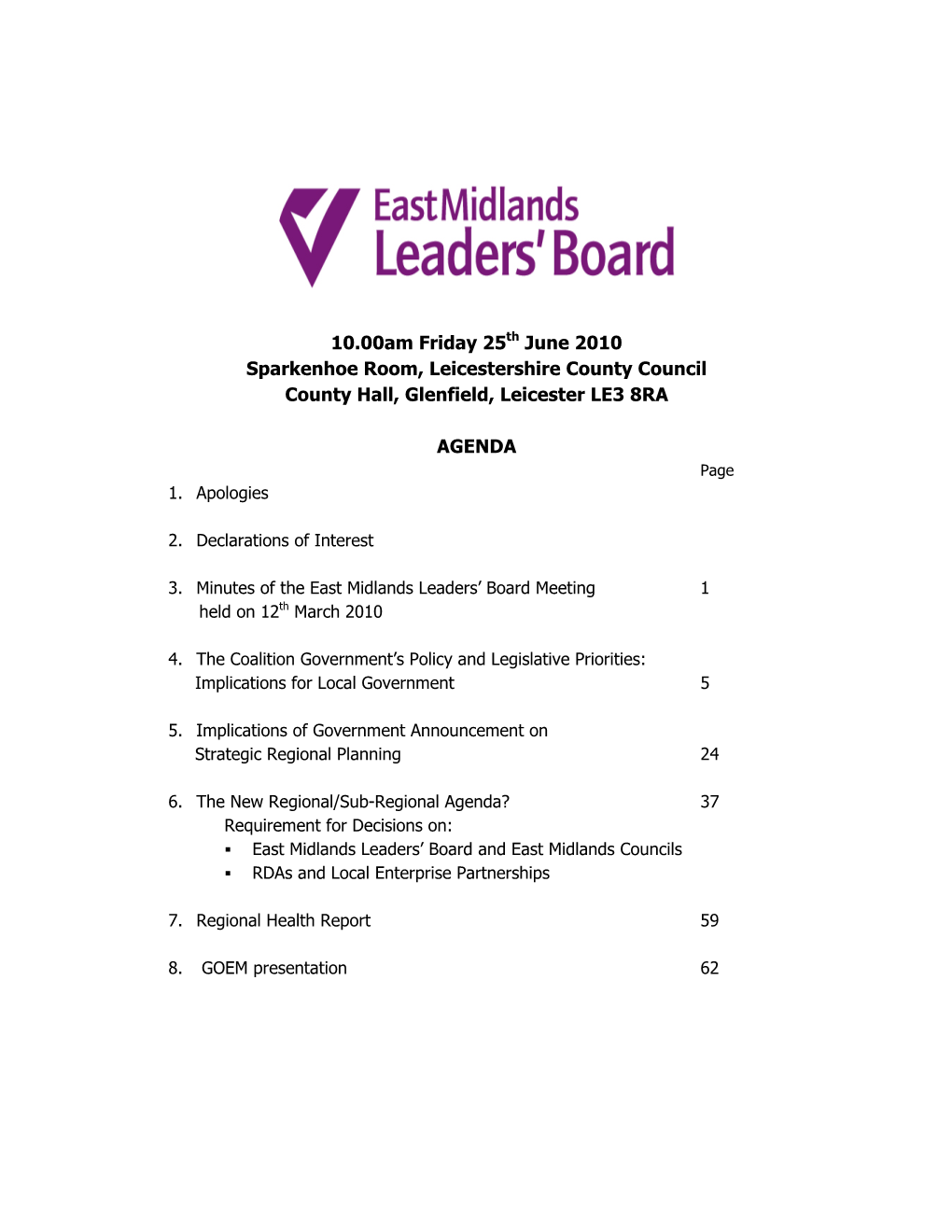 East Midlands Leaders' Board Papers