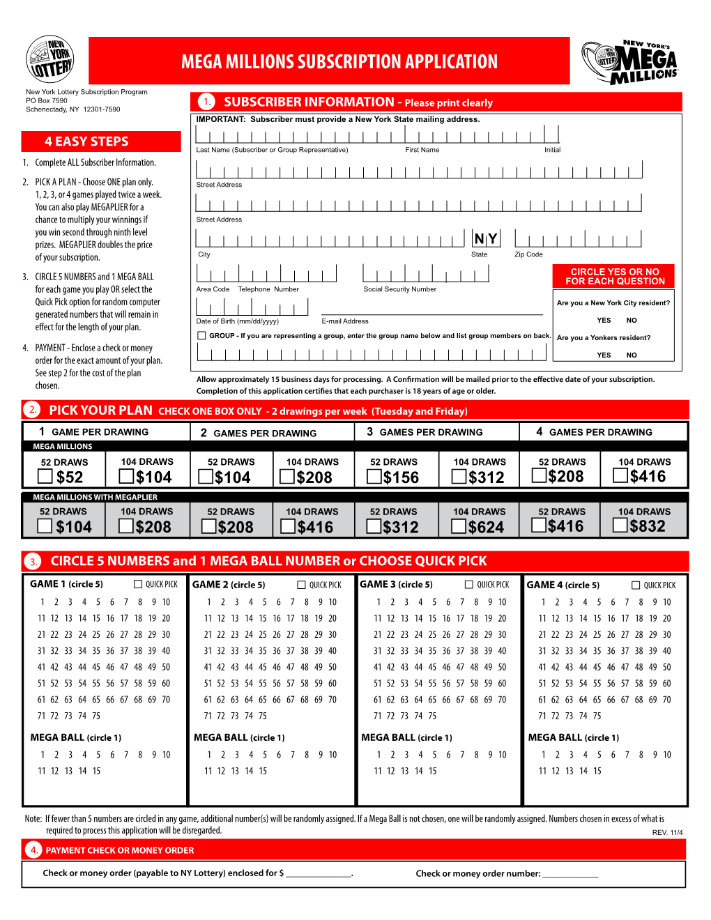 Mega Millions Subscription Application