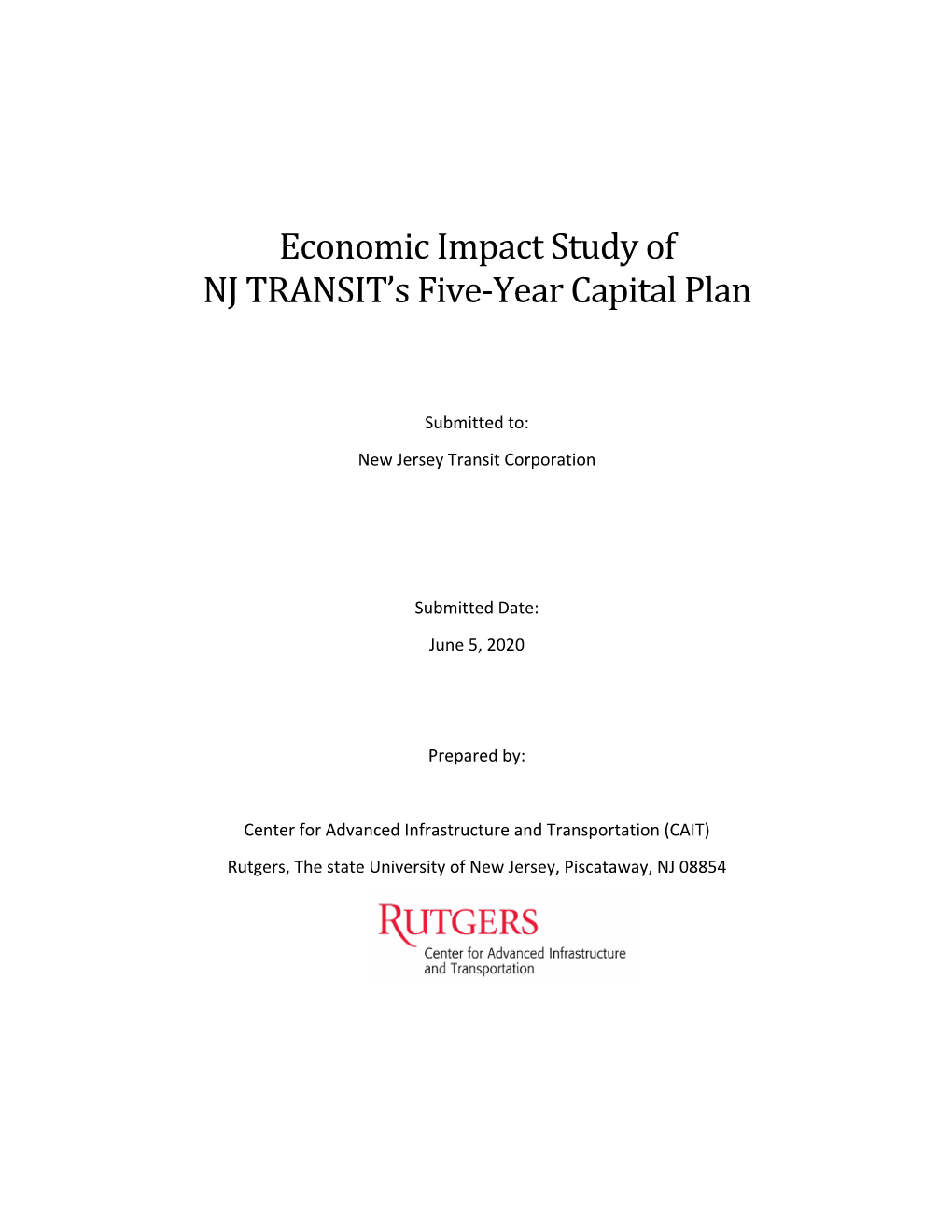 Economic Impact Study of NJ TRANSIT's Five-Year Capital Plan