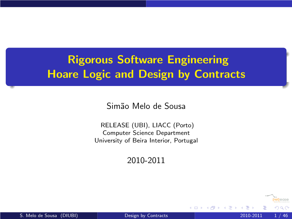 Rigorous Software Engineering Hoare Logic and Design by Contracts