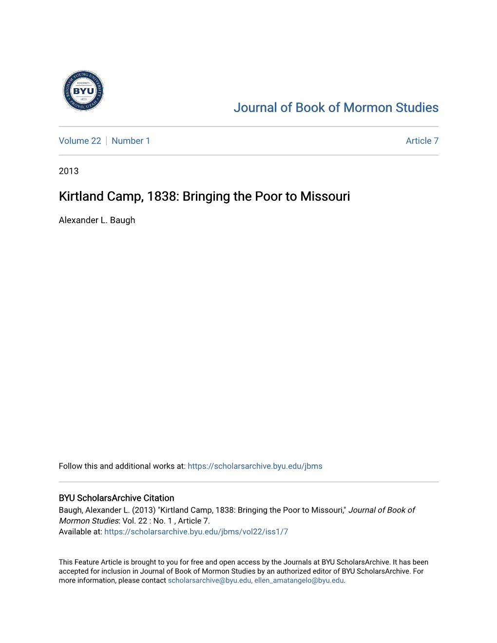 Kirtland Camp, 1838: Bringing the Poor to Missouri