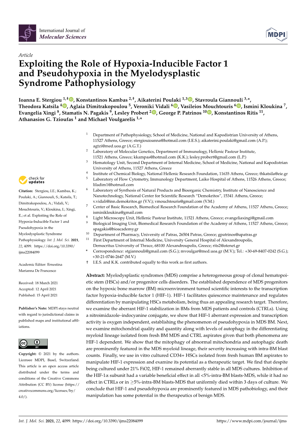 Exploiting the Role of Hypoxia-Inducible Factor 1 and Pseudohypoxia in the Myelodysplastic Syndrome Pathophysiology