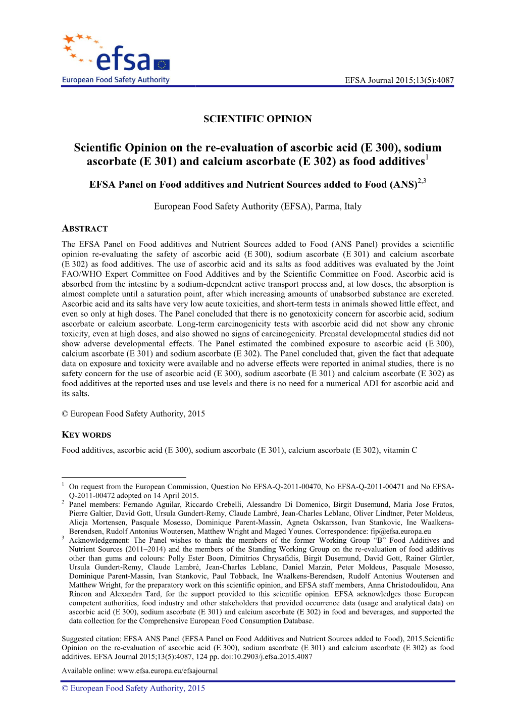 And Calcium Ascorbate (E 302) As Food Additives1