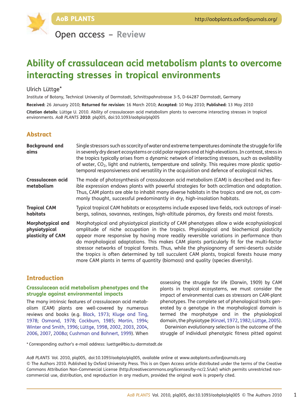 Lüttge-2010-Ability of Crassulacean Acid Metabolism Plants to Overcome