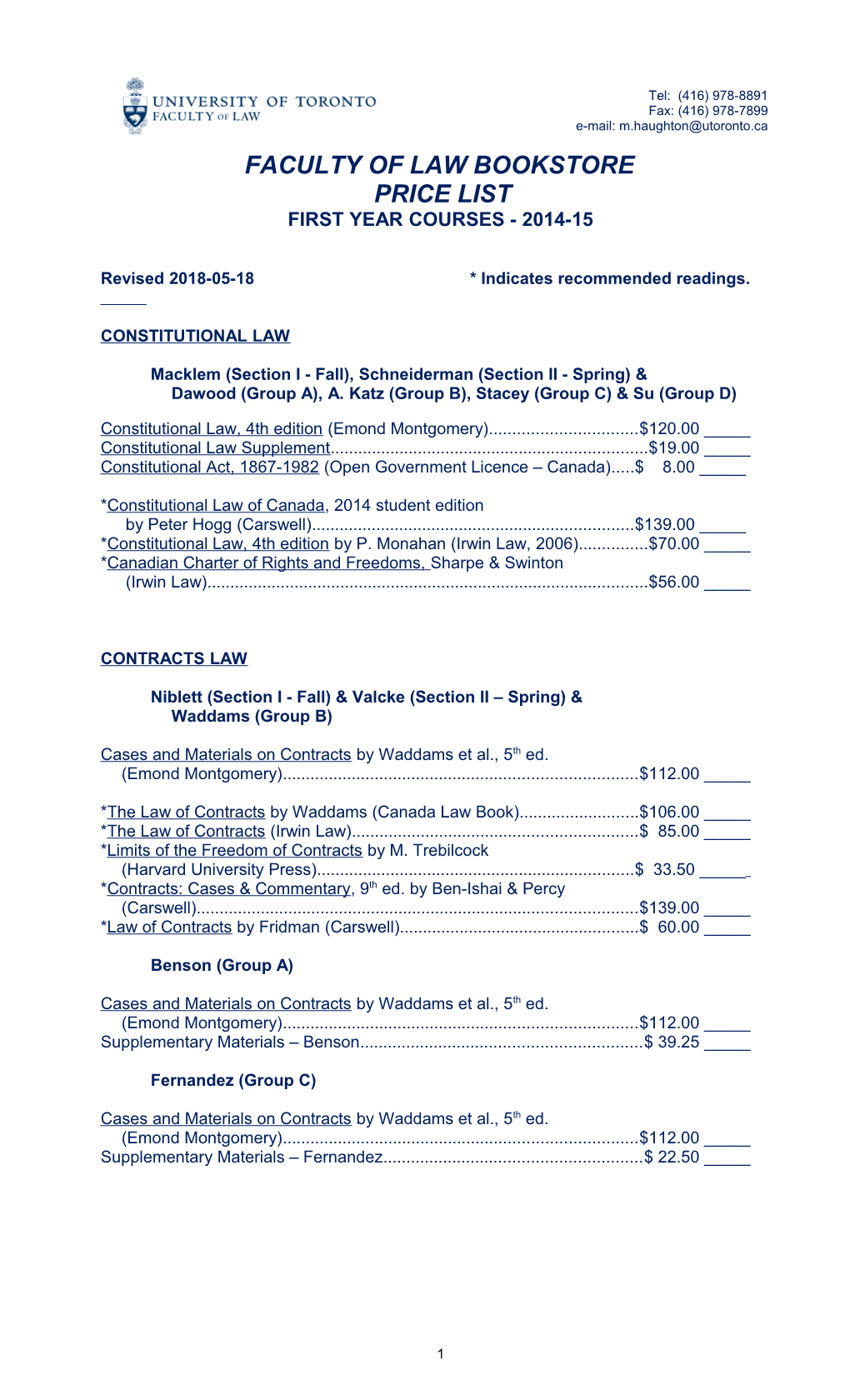 Revised 2014-10-15 * Indicates Recommended Readings