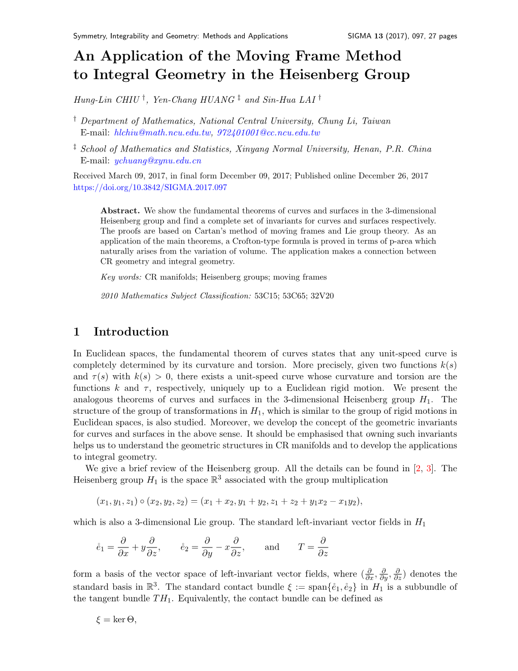 An Application of the Moving Frame Method to Integral Geometry in the Heisenberg Group