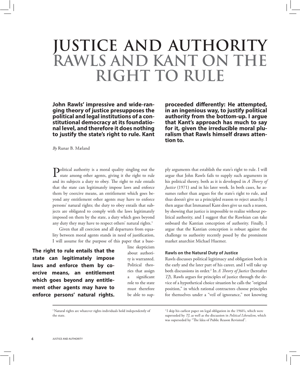 Justice and Authority Rawls and Kant on the Right to Rule