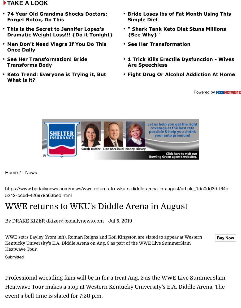 WWE Returns to WKU's Diddle Arena in August