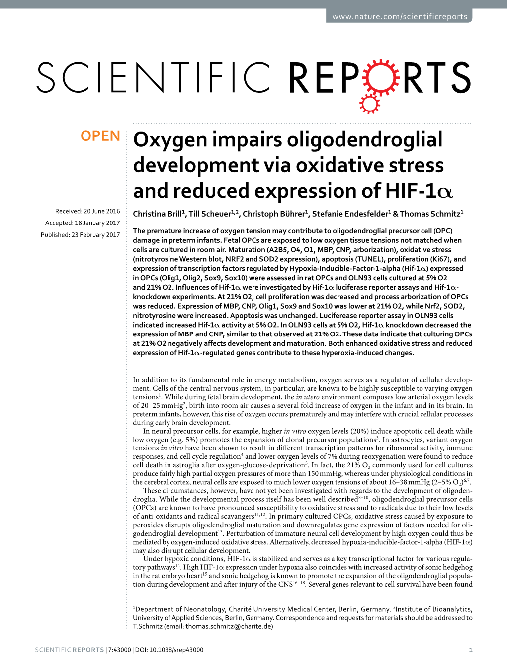 Oxygen Impairs Oligodendroglial Development Via Oxidative Stress