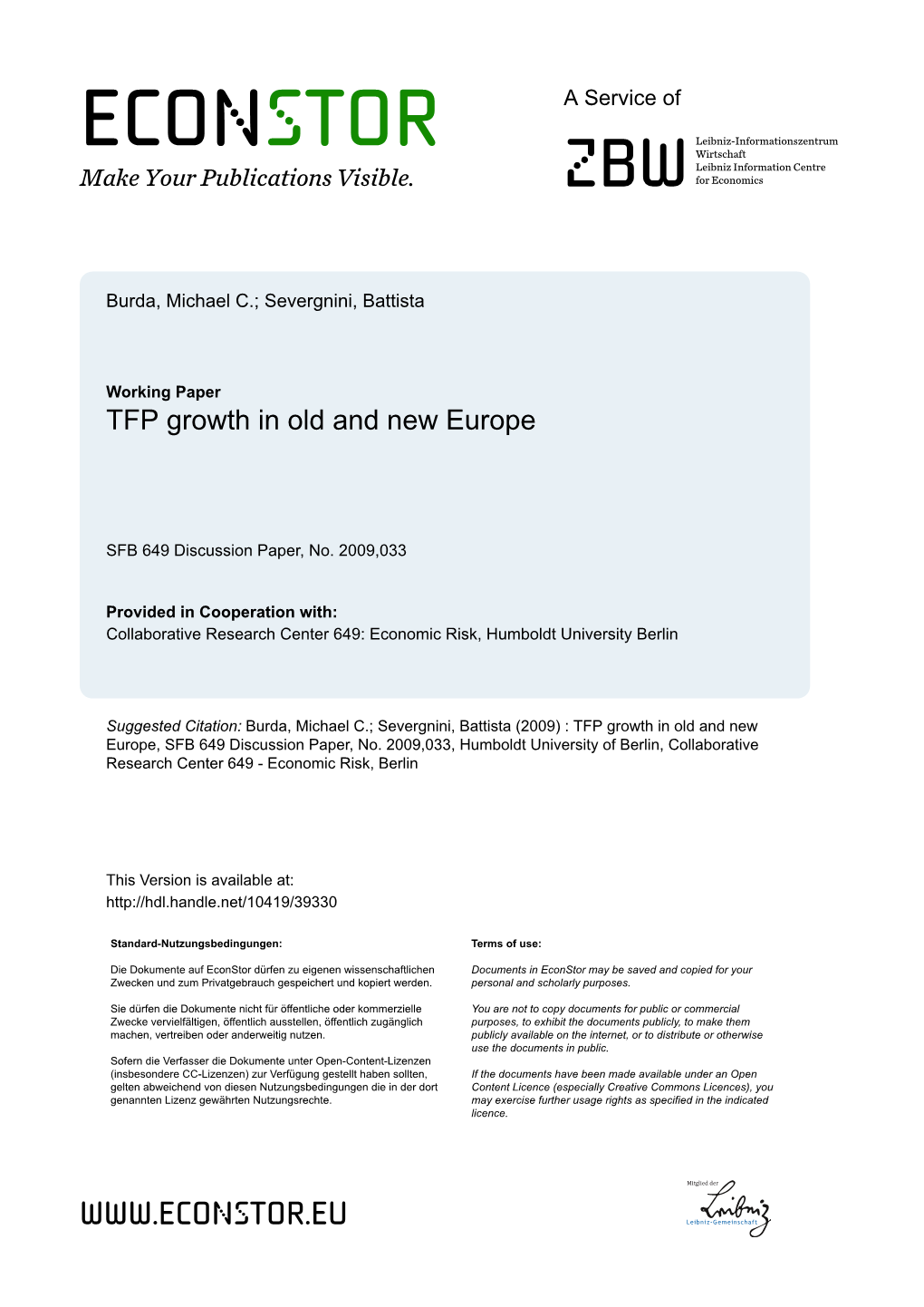 TFP Growth in Old and New Europe