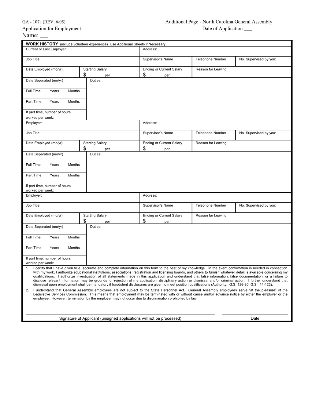 Additional Page - North Carolina General Assembly GA - 107A (REV