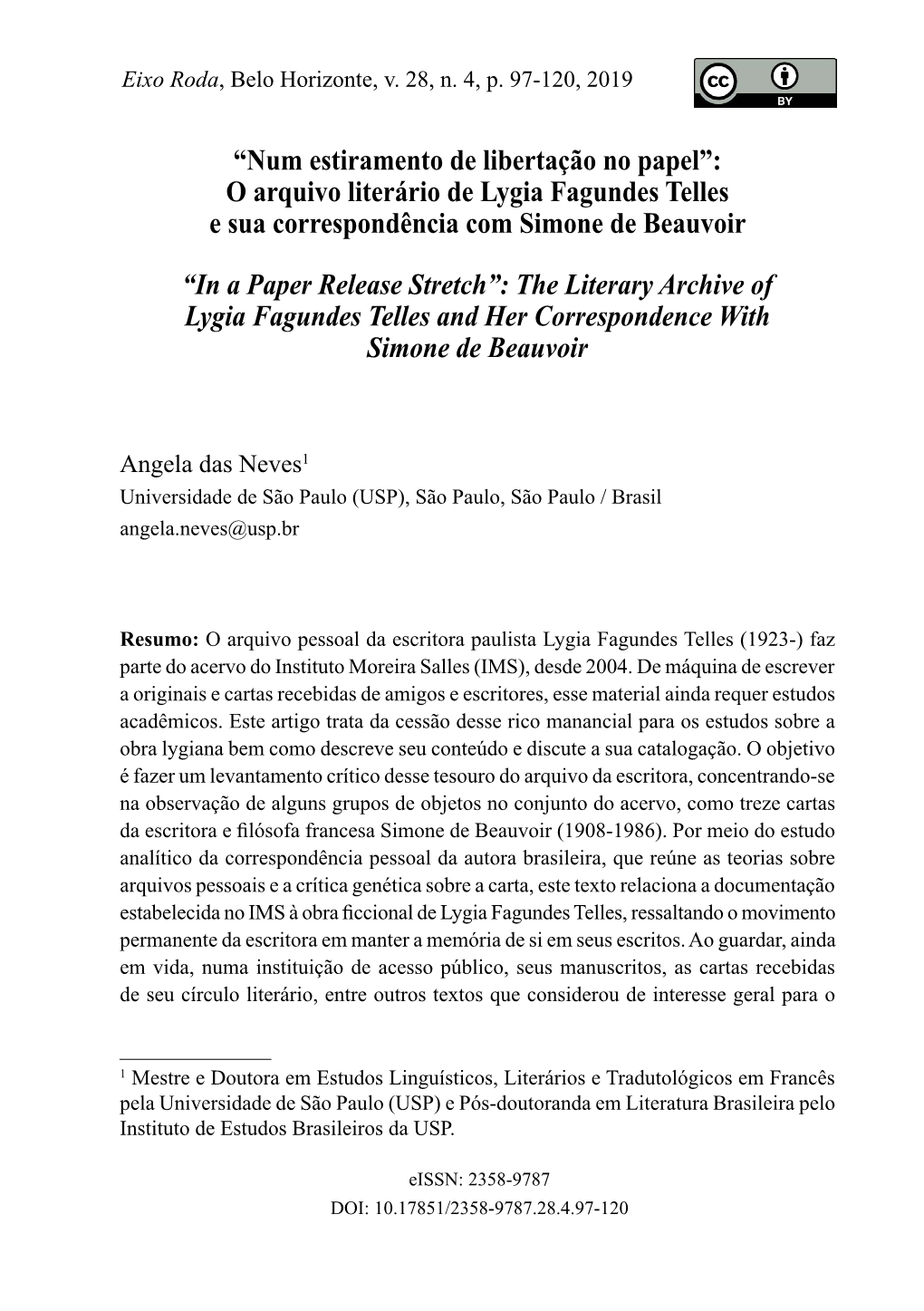 O Arquivo Literário De Lygia Fagundes Telles E Sua Correspondência Com Simone De Beauvoir