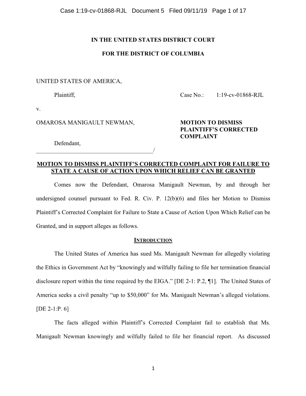 1:19-Cv-01868-RJL Document 5 Filed 09/11/19 Page 1 of 17