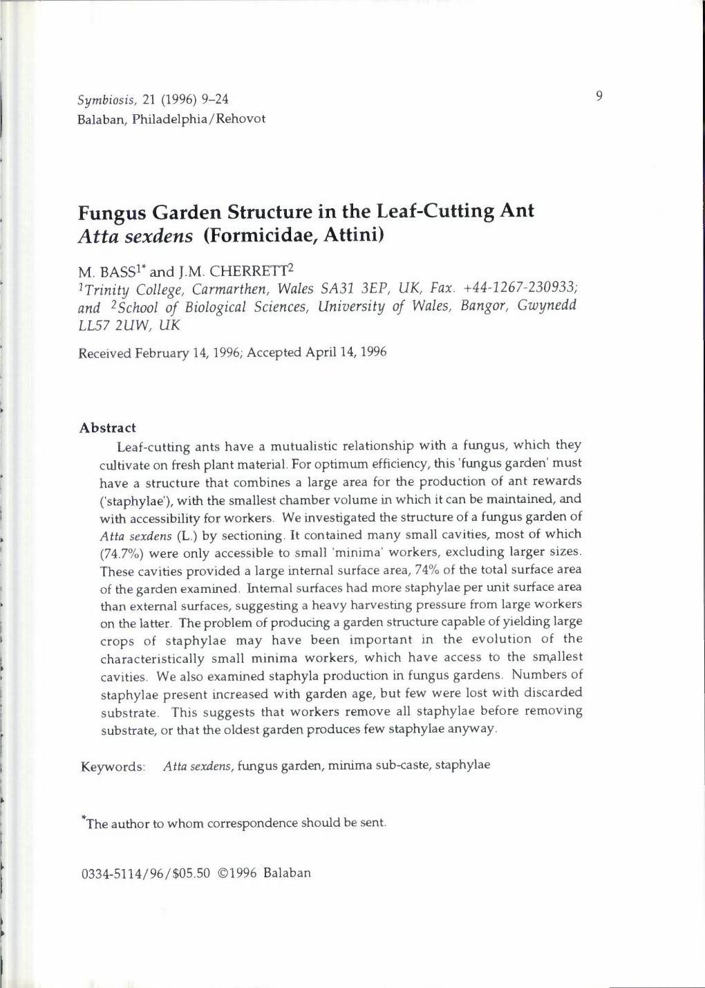 Fungus Garden Structure in the Leaf-Cutting Ant Atta Sexdens (Formicidae, Attini)