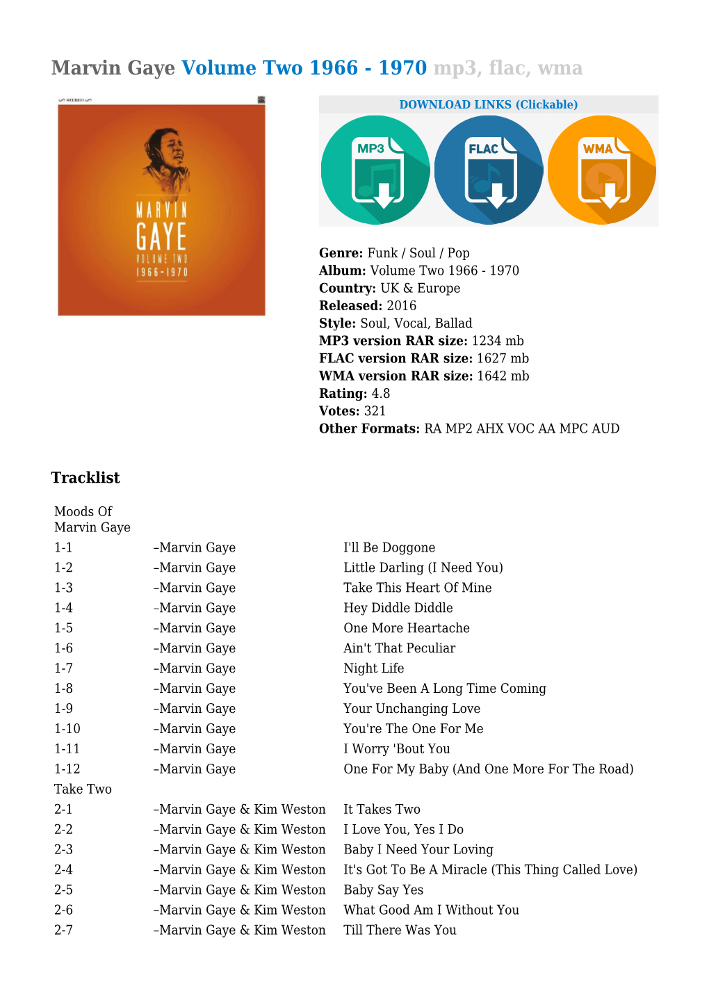 Marvin Gaye Volume Two 1966 - 1970 Mp3, Flac, Wma