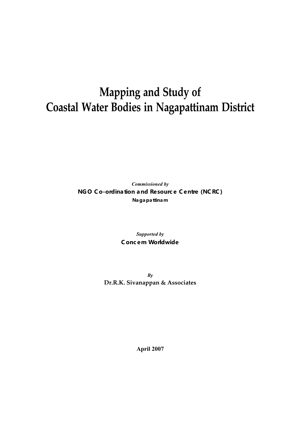 Mapping and Study of Coastal Water Bodies in Nagapattinam District