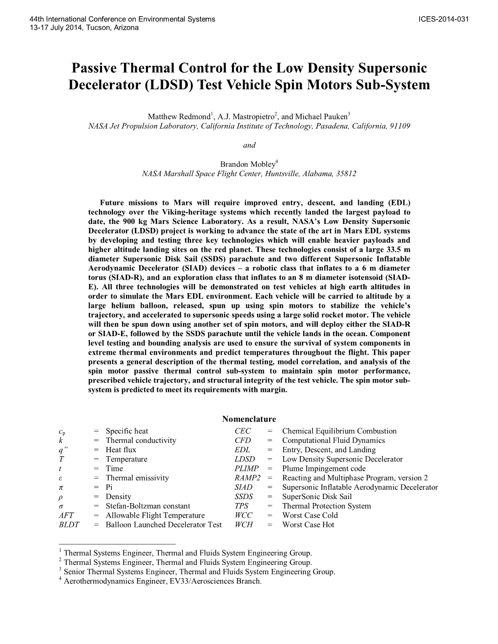 Passive Thermal Control for the Low Density Supersonic Decelerator (LDSD) Test Vehicle Spin Motors Sub-System