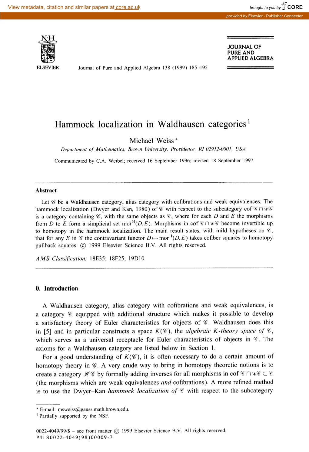Hammock Localization in Waldhausen Categories '