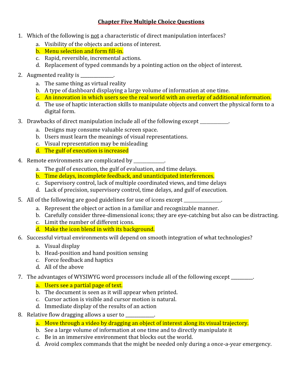 Chapter Five Multiple Choice Questions 1. Which of the Following