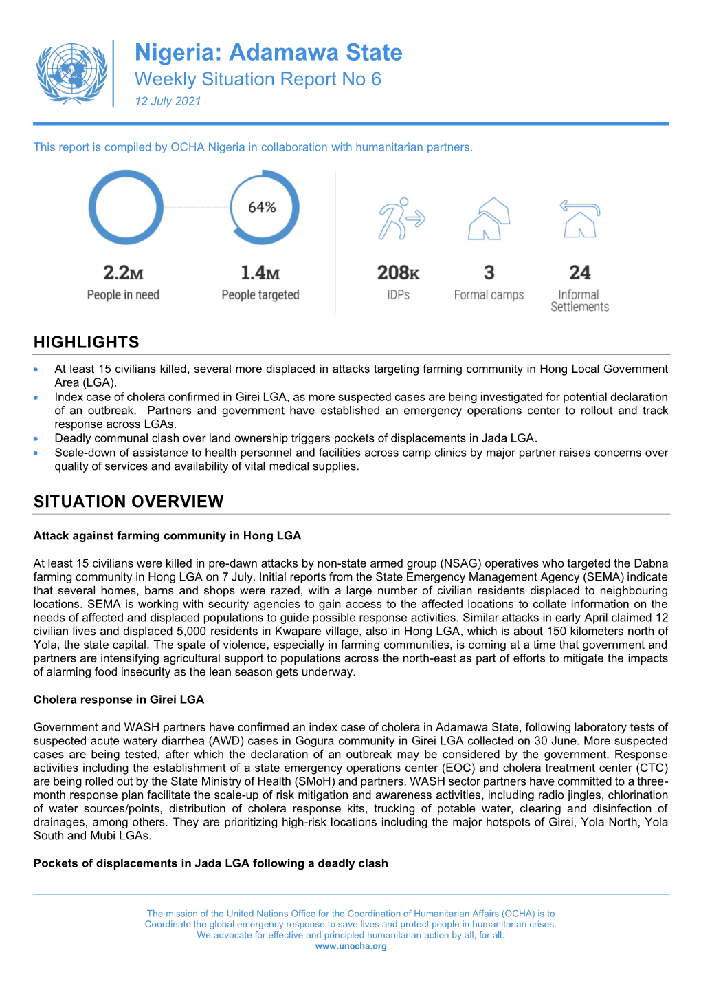 Adamawa State Weekly Situation Report No 6 12 July 2021