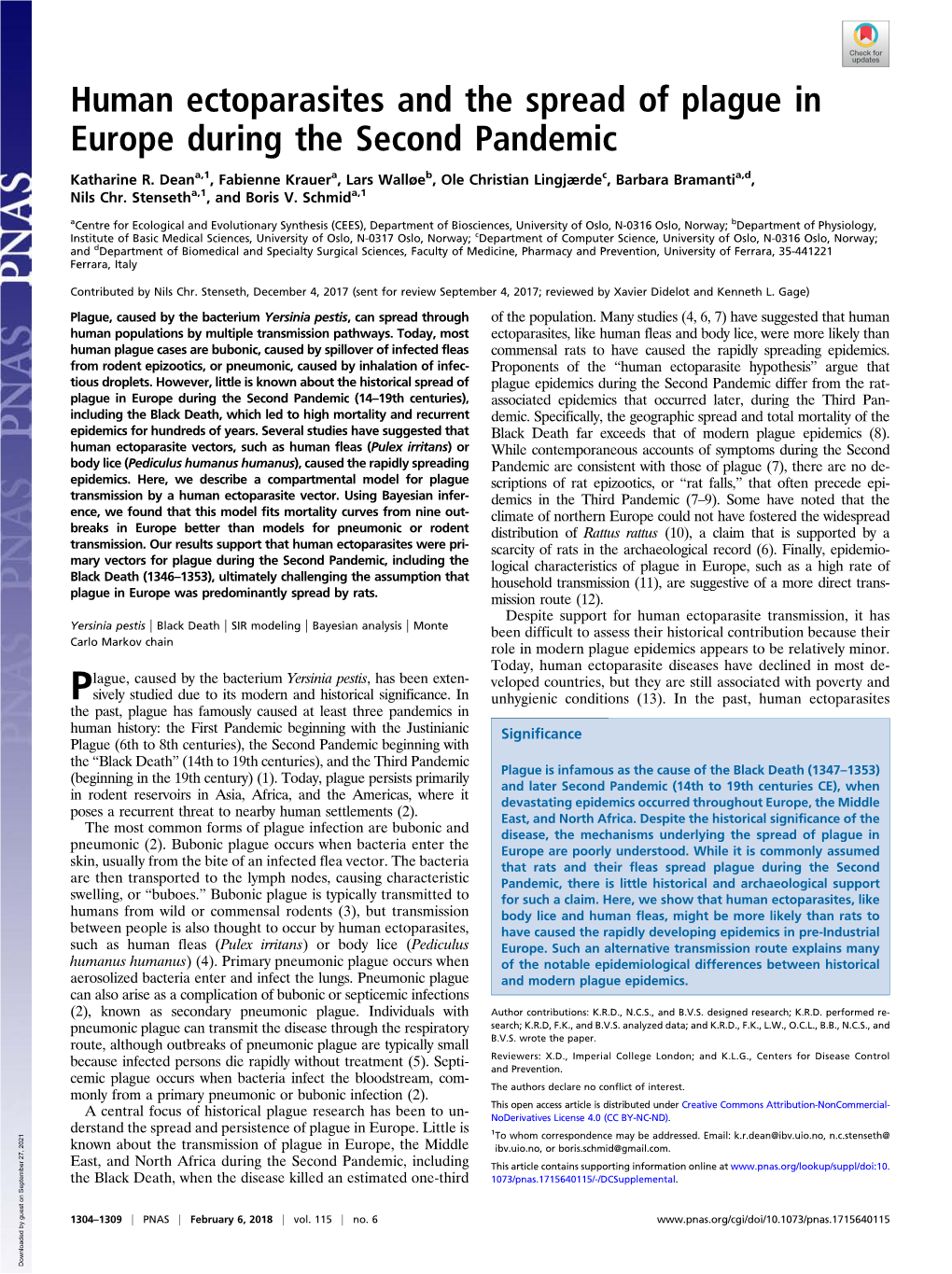 Human Ectoparasites and the Spread of Plague in Europe During the Second Pandemic