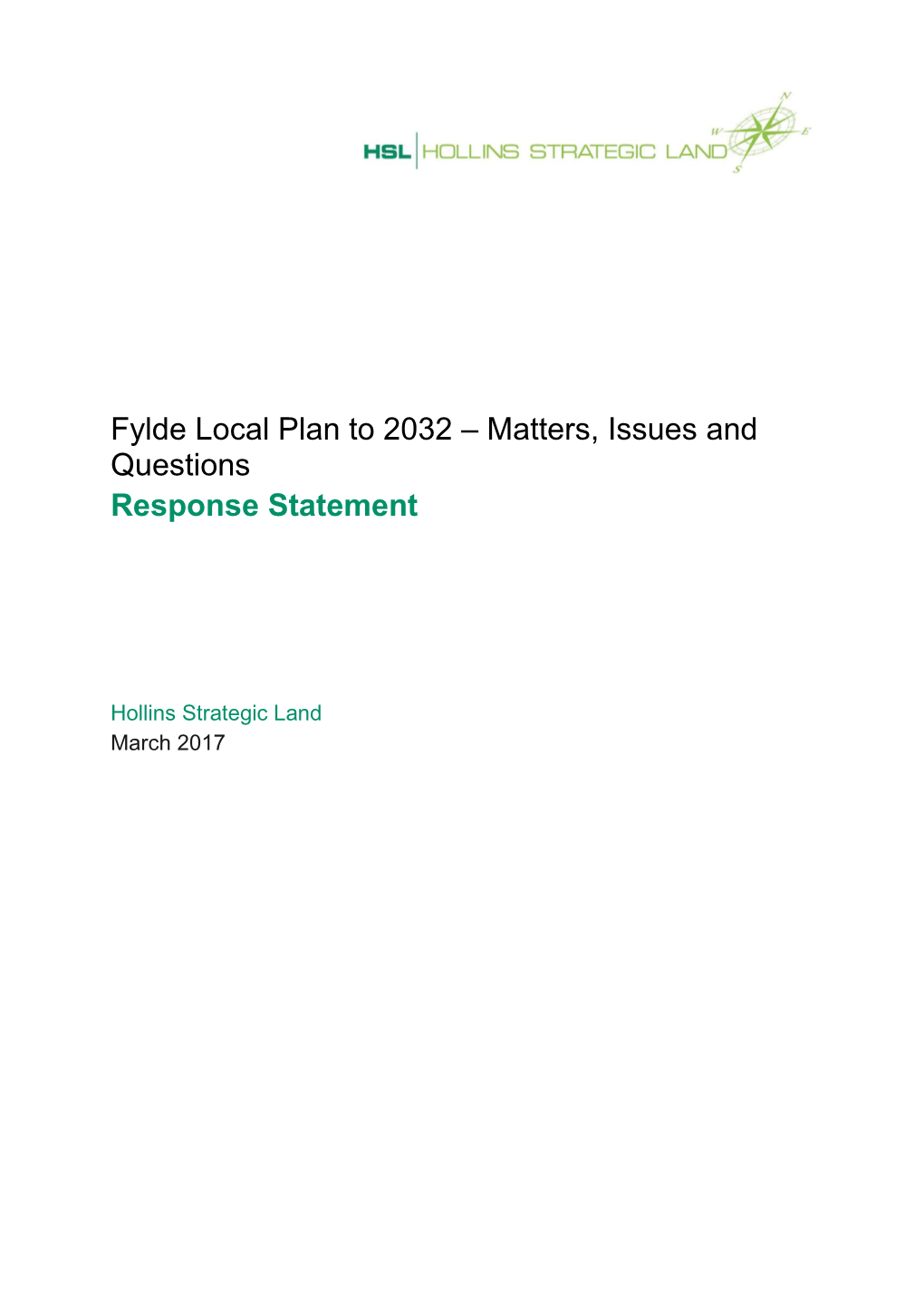 Fylde Local Plan to 2032 – Matters, Issues and Questions Response Statement