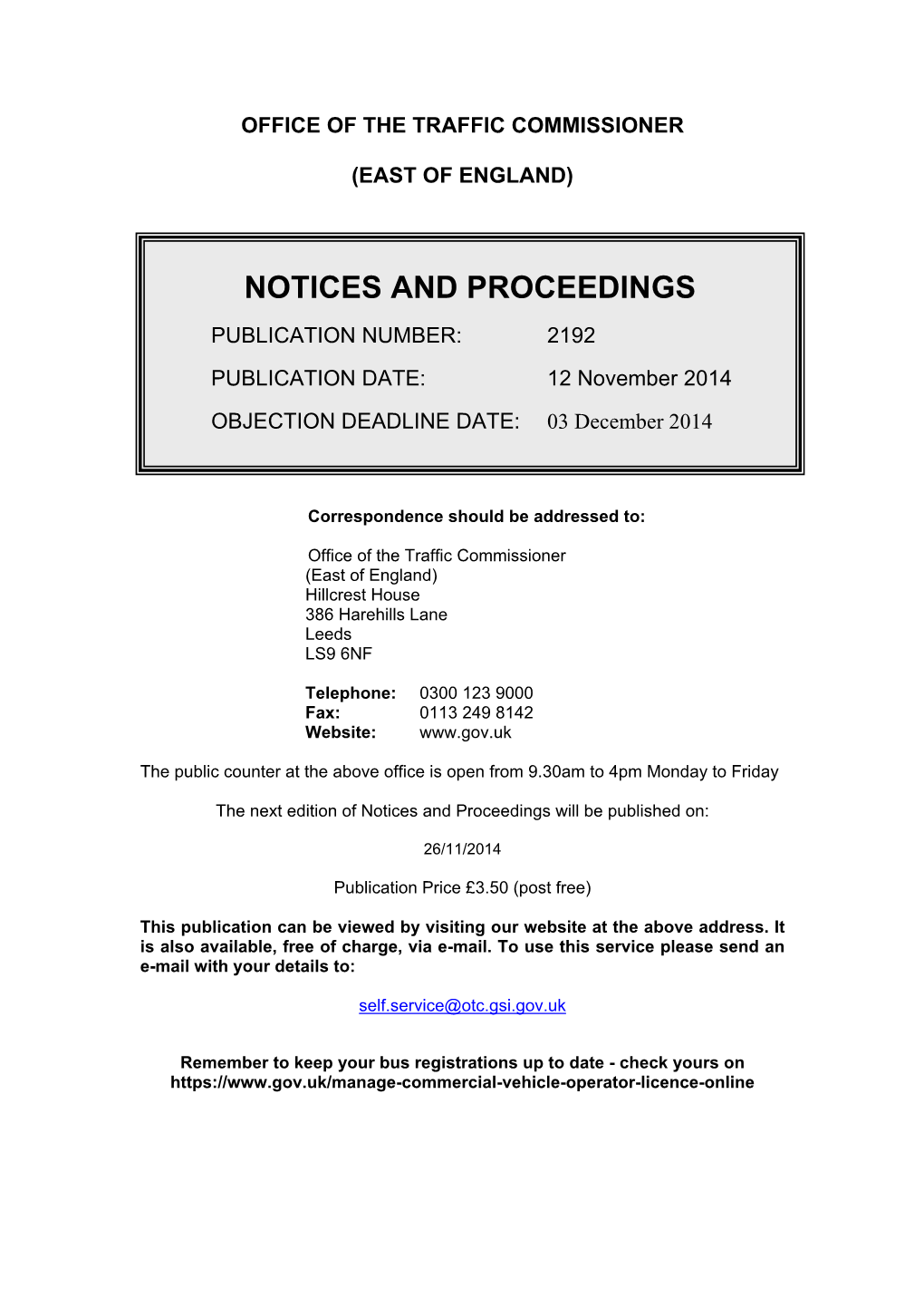 NOTICES and PROCEEDINGS 12 November